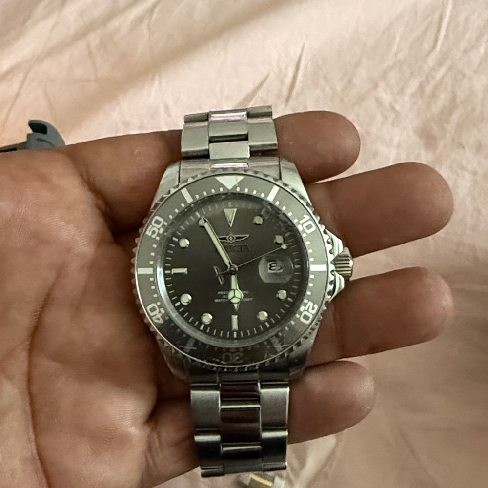 Invicta Silver Watch with Black Dial
